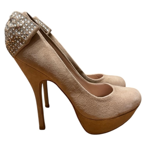Steve Madden Parfait Blush Suede Diamond Bow High Heels Women’s Size 8.5 - Picture 5 of 14